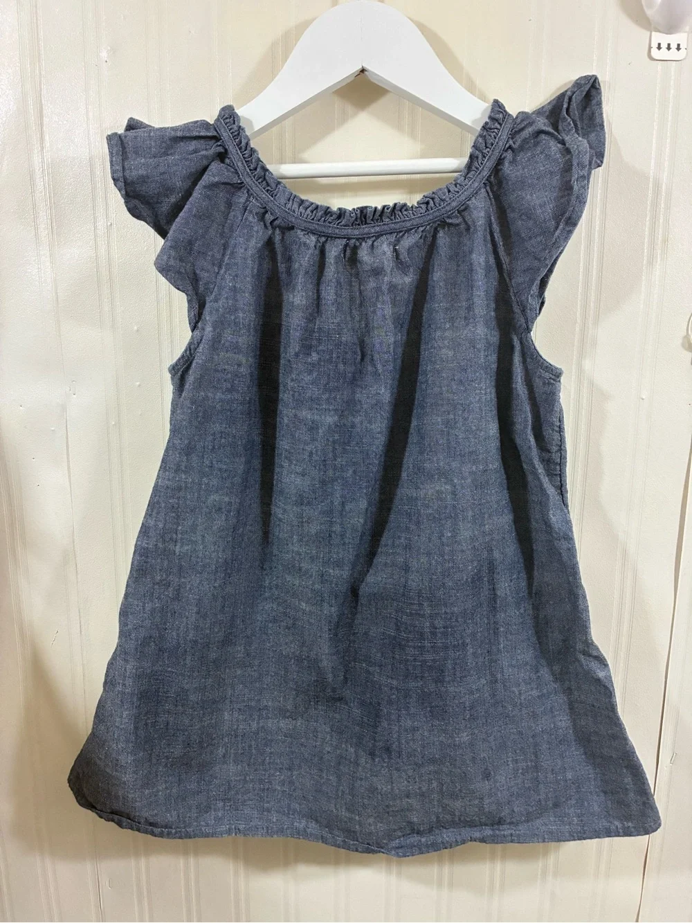 Old Navy Girls' Chambray Ruffle Shoulder Tank Top - Navy Blue